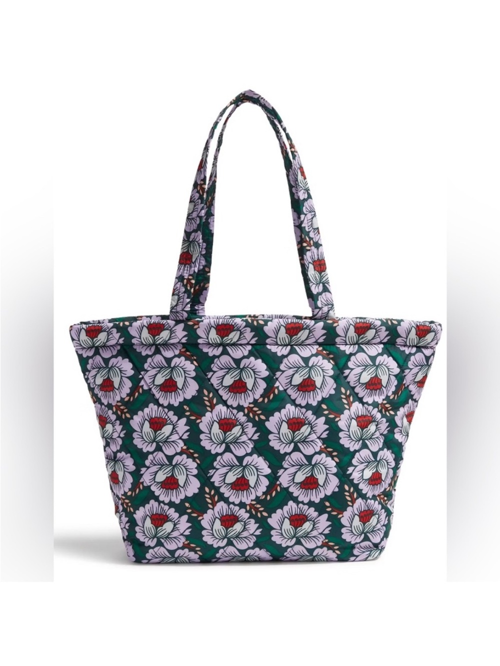 Vera Bradley Green Floral Quilted Tote Bag with Pink Accents